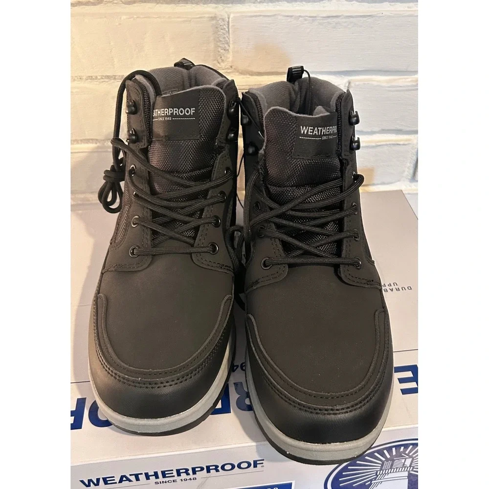 NWT Weatherproof Jenkins Mens 9 Black Mid Top Memory Foam Hiking Boots Atheisure